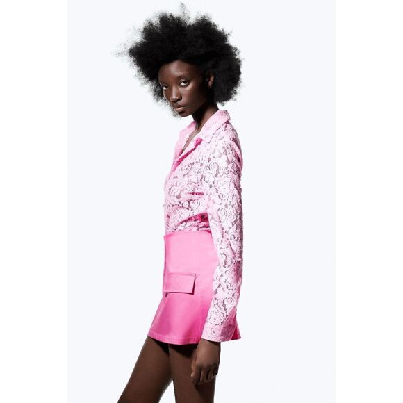 NWT ZARA FLAP TRIM MINI SKIRT BARBIE PINK JEWEL BUTTON EMBELLISHED RHINESTONE SZ - Picture 5 of 12